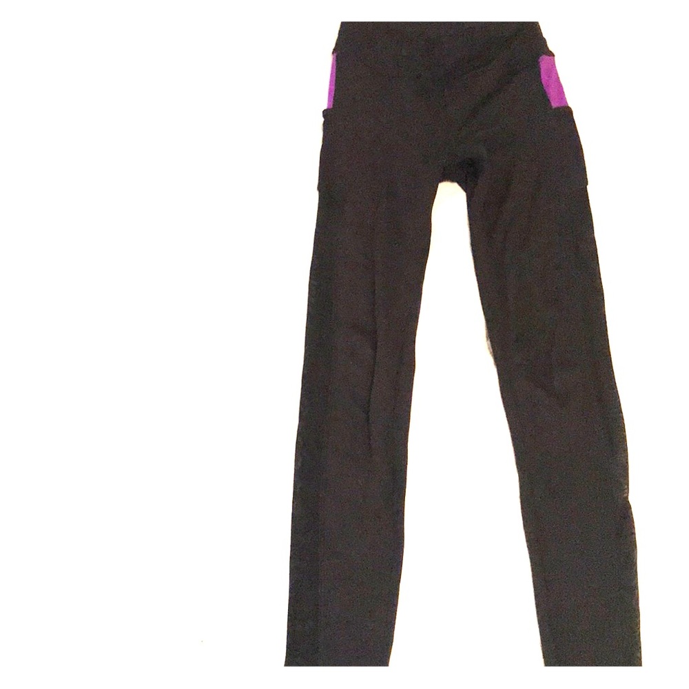 Black and purple leggings with mesh sides